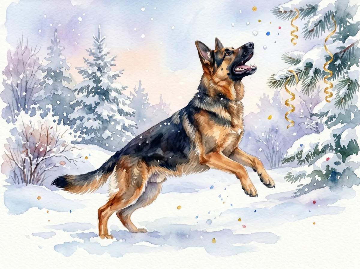 German Shepherd watercolor calendar month 1